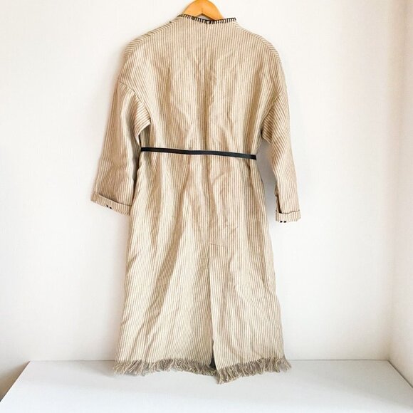 Zara Linen Striped Belted Whipstitch Simple Minimalist Coat S - Picture 9 of 10